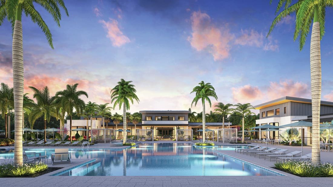 Conceptual rendering of the clubhouse and resort-style pool at Monterey at Lakewood Ranch