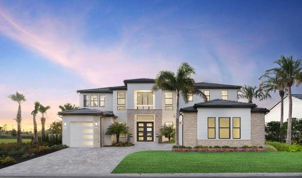 Front elevation rendering of the Centennial home design at Monterey at Lakewood Ranch