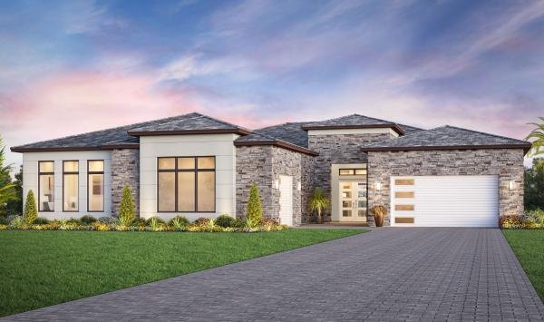 Front elevation rendering of the Corvella home design at Monterey at Lakewood Ranch