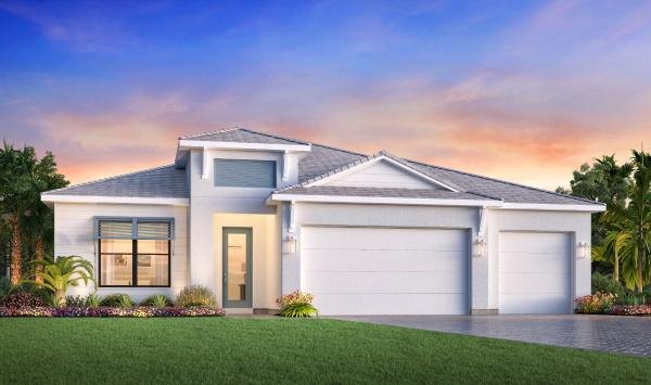 Front elevation rendering of the Rossi home design at Monterey at Lakewood Ranch